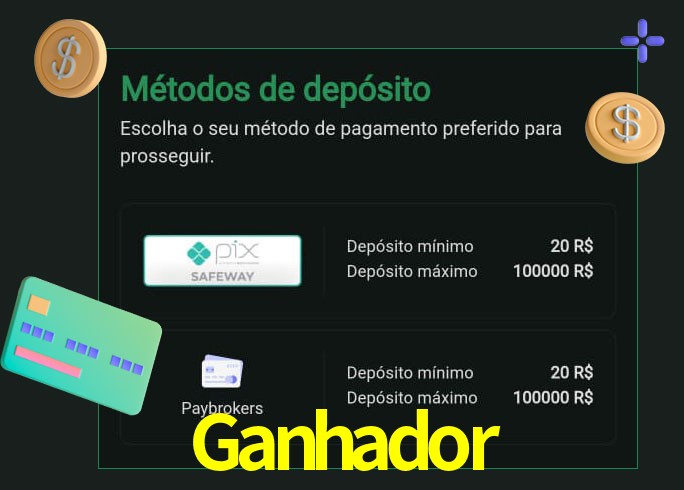 O cassino Ganhador oferece uma grande variedade de métodos de pagamento